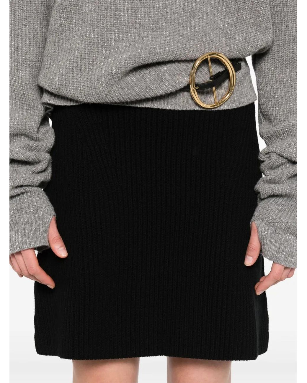 Jil Sander Ribgebreide Wollen Mini-Rok in het Black