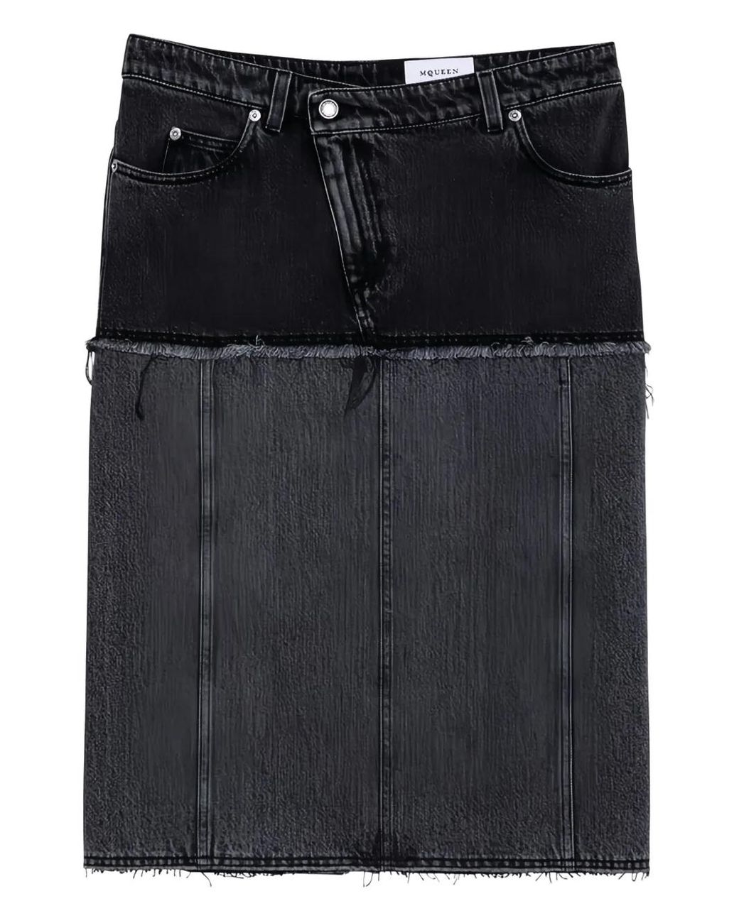 McQueen Black Two-Tone Denim Skirt