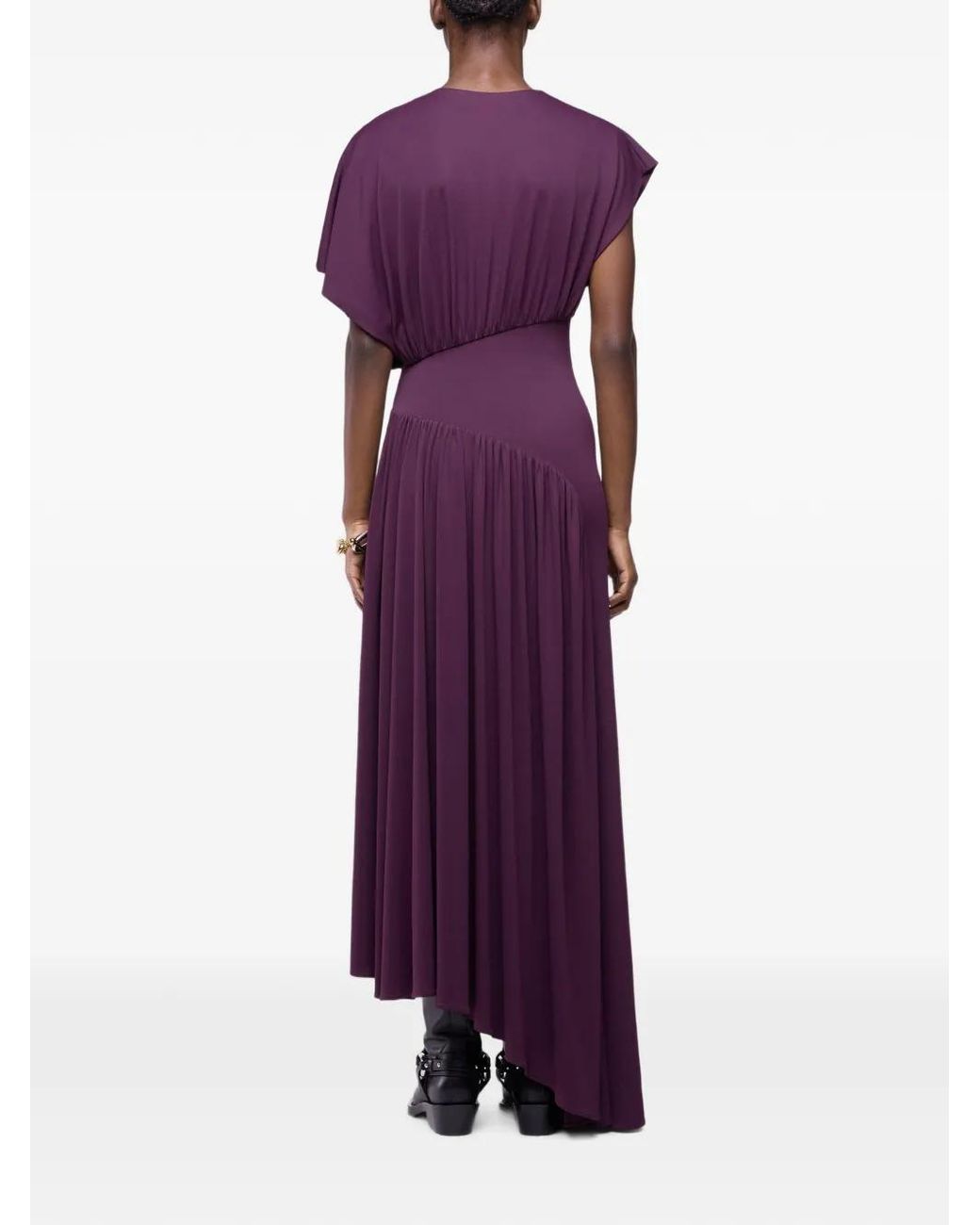 Rabanne Purple Long Asymmetrical Dress With Ruched Details