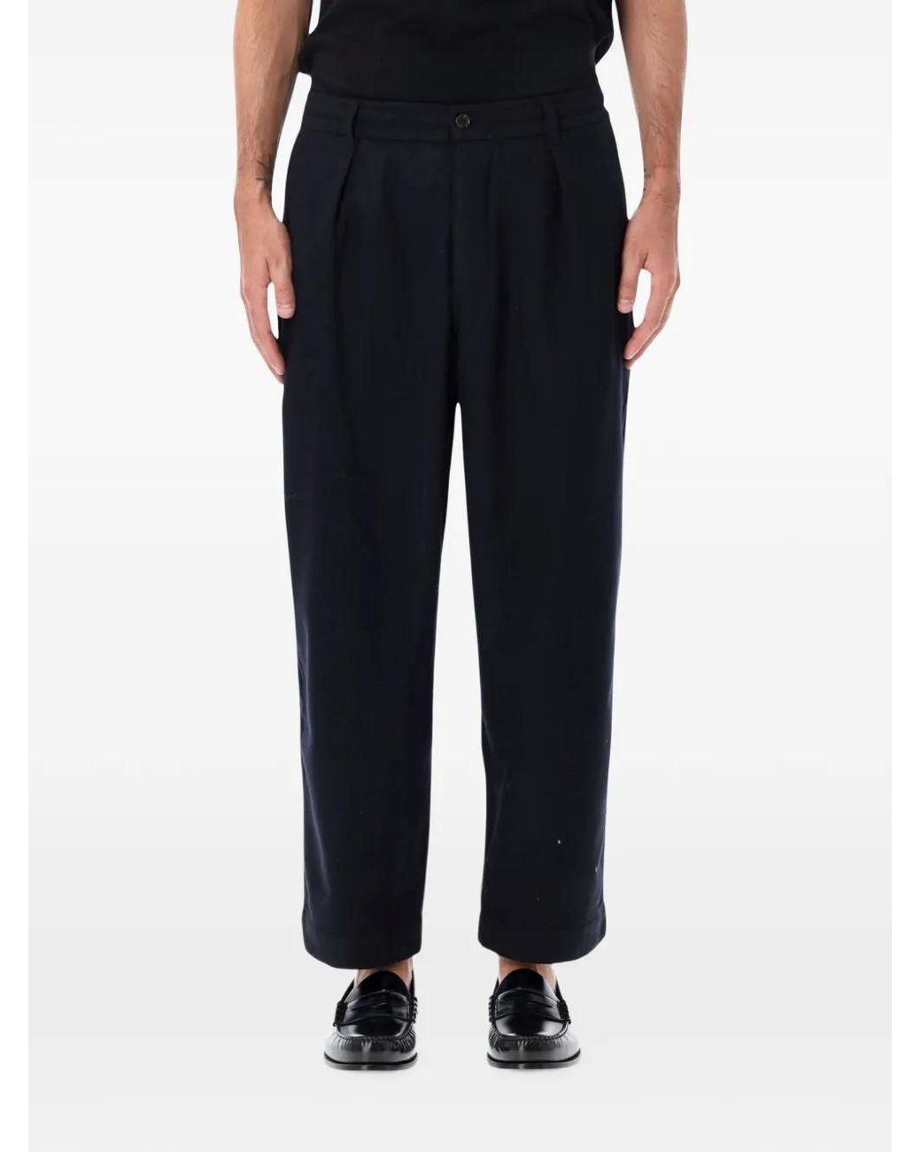 Universal Works Black Pantalon Oxford Plissé À Taille Élastiquée for men