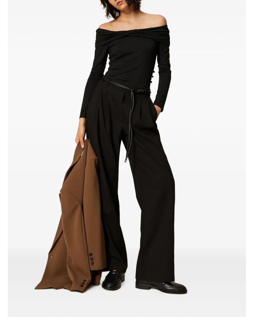Twinset Black Jumpsuit With Draping And Belt