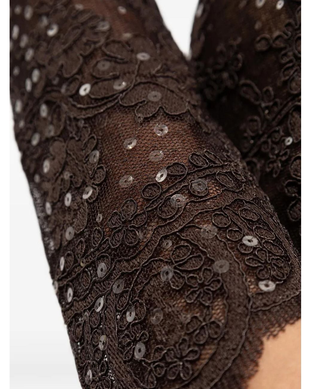 Self-Portrait Brown Sequin-Embellished Lace Maxi Dress