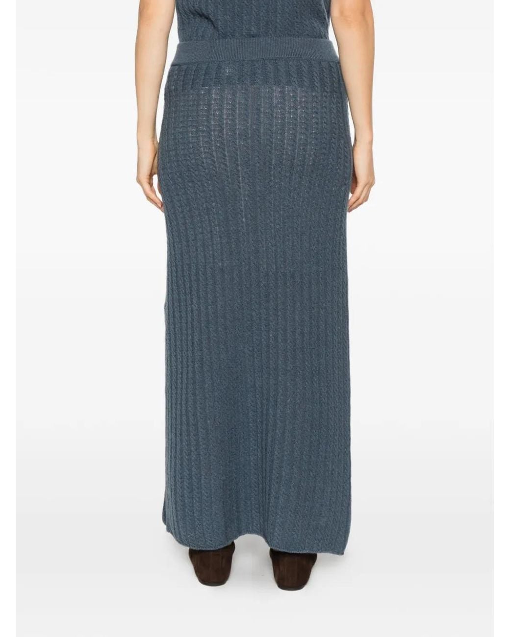 Eleventy Blue Cable-Knit Side-Slit Maxi Skirt