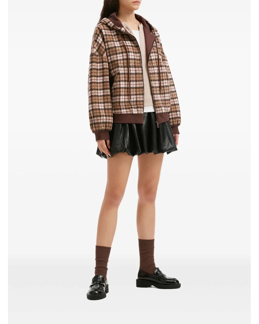 B+ AB Brown Check-Pattern Hoodie