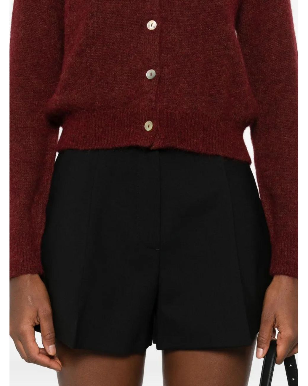 MSGM Black Pleated Satin-Trimmed Shorts