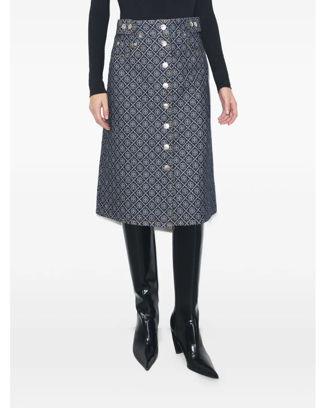 Tory Burch Blue Flared Buttoned Skirt