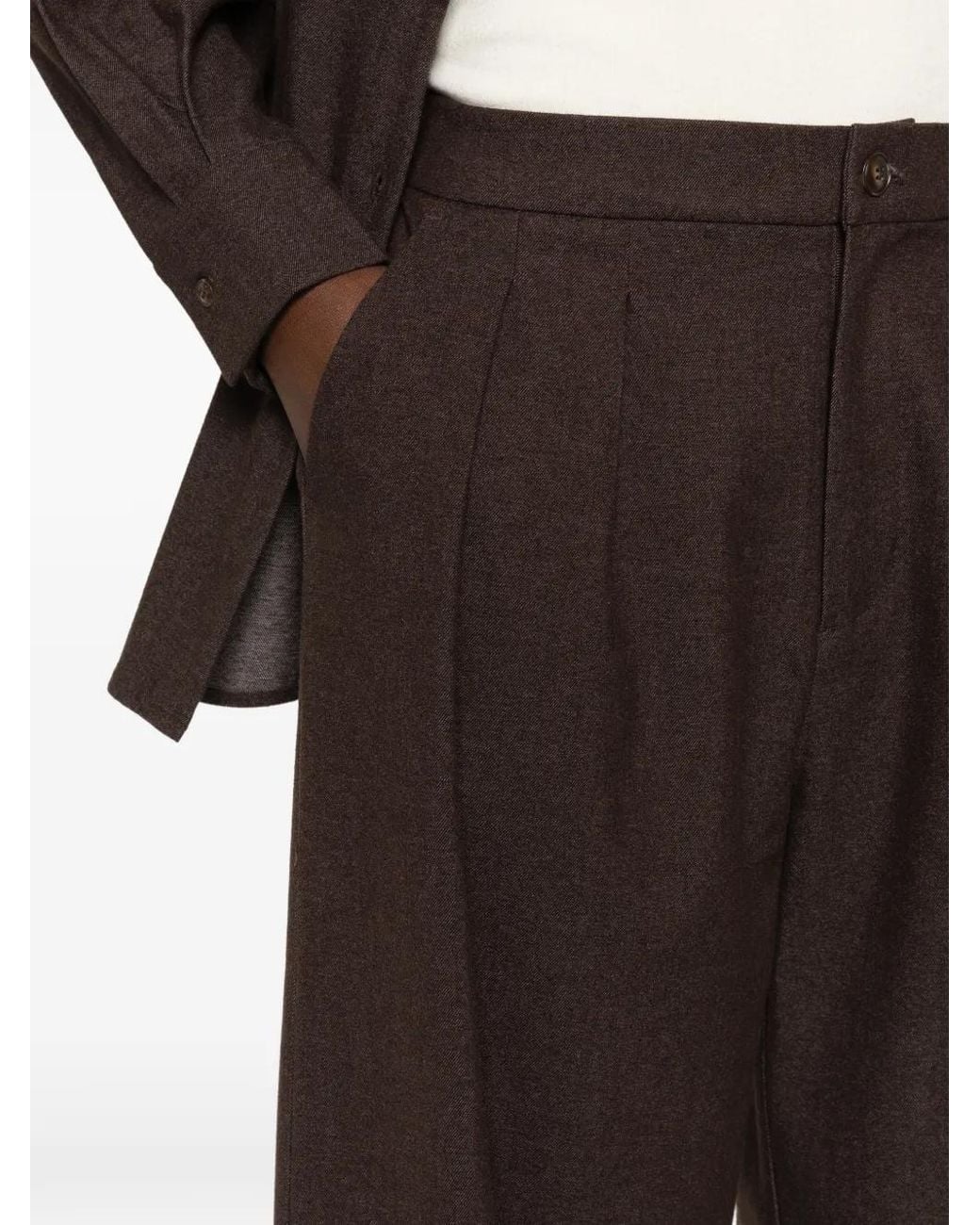 ELEH Brown Pleated Wide-Leg Trousers