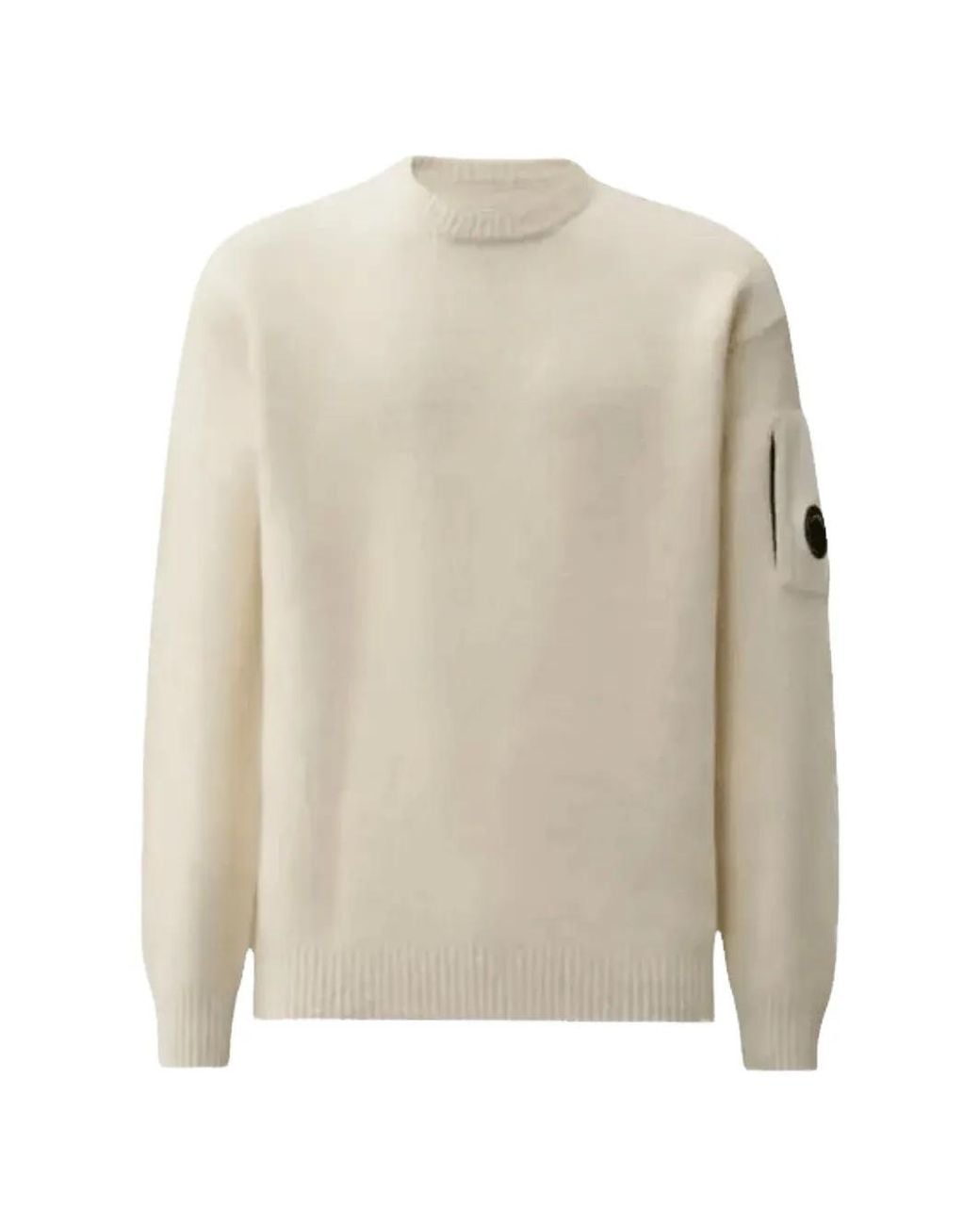 C P Company White Wool/Nylon Stretch Lens Crew-Neck Sweater for men