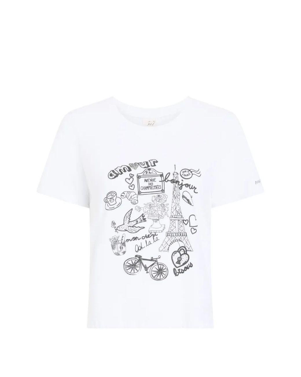Cinq À Sept White Rhinestone Doodle Shrunken T-Shirt