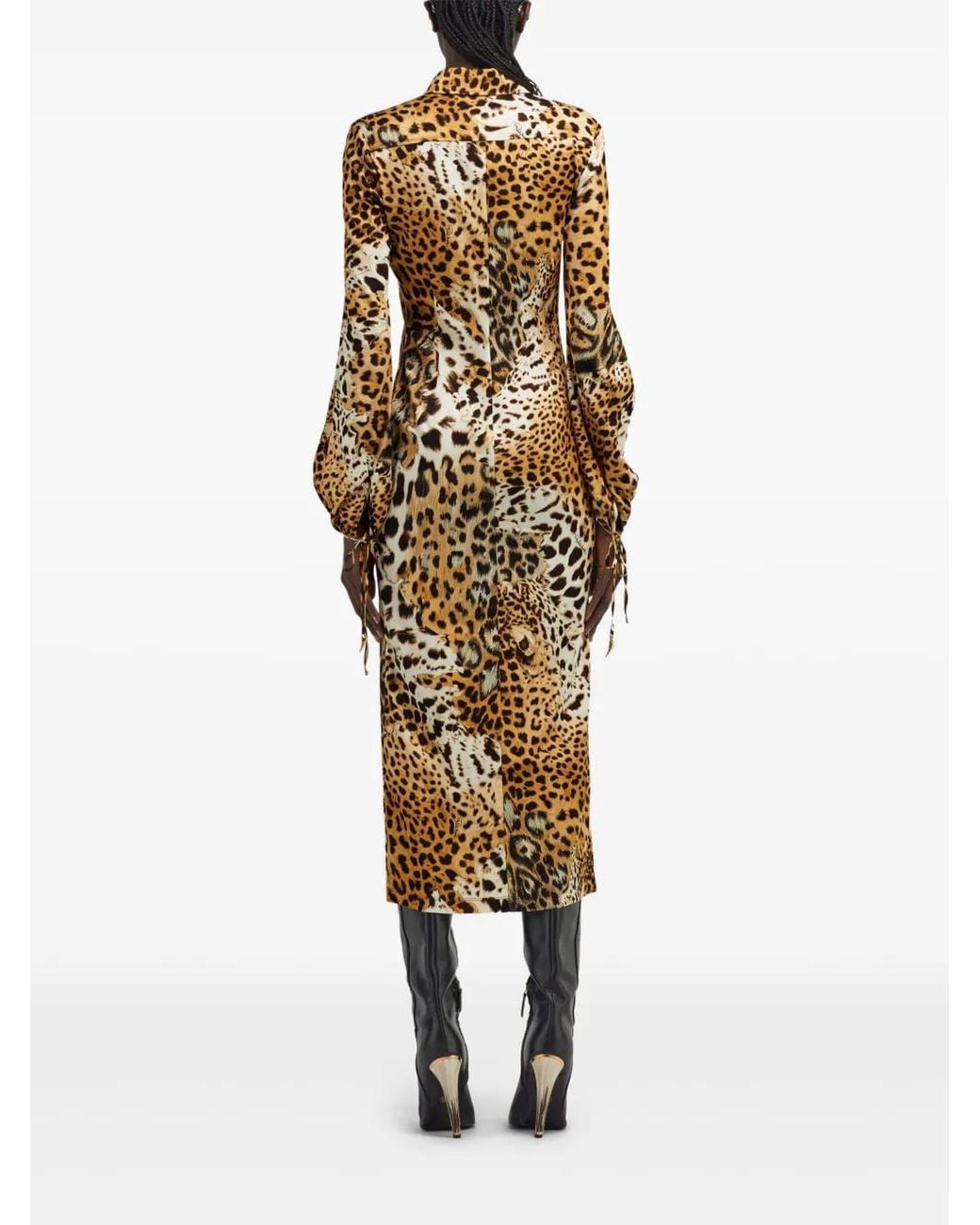 Roberto Cavalli Metallic Leopard-Print Midi Dress