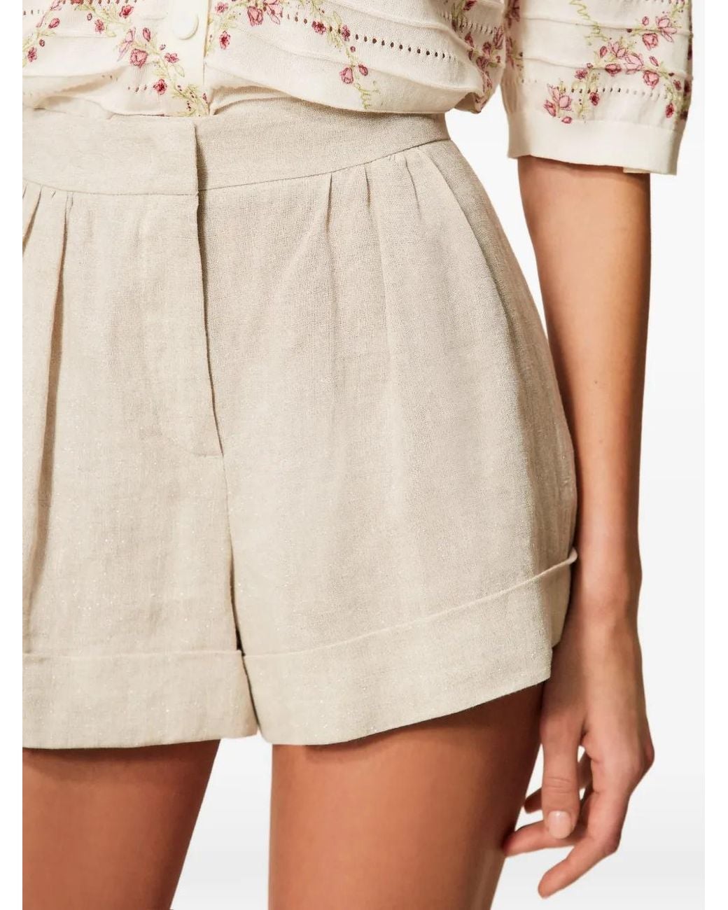 Twinset Natural Linen Shorts With Lurex