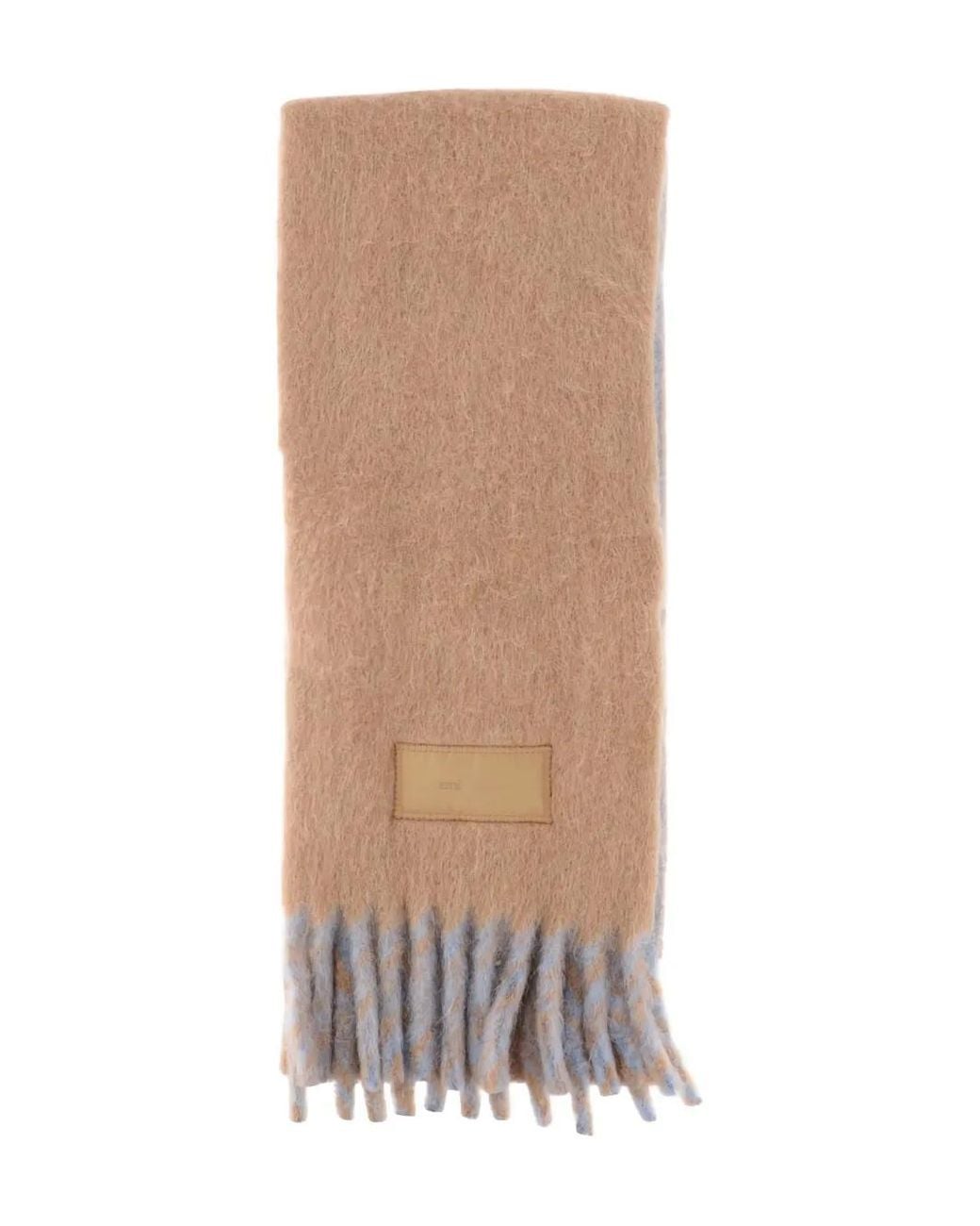 AMI Multicolor Fringed Logo-Patch Scarf