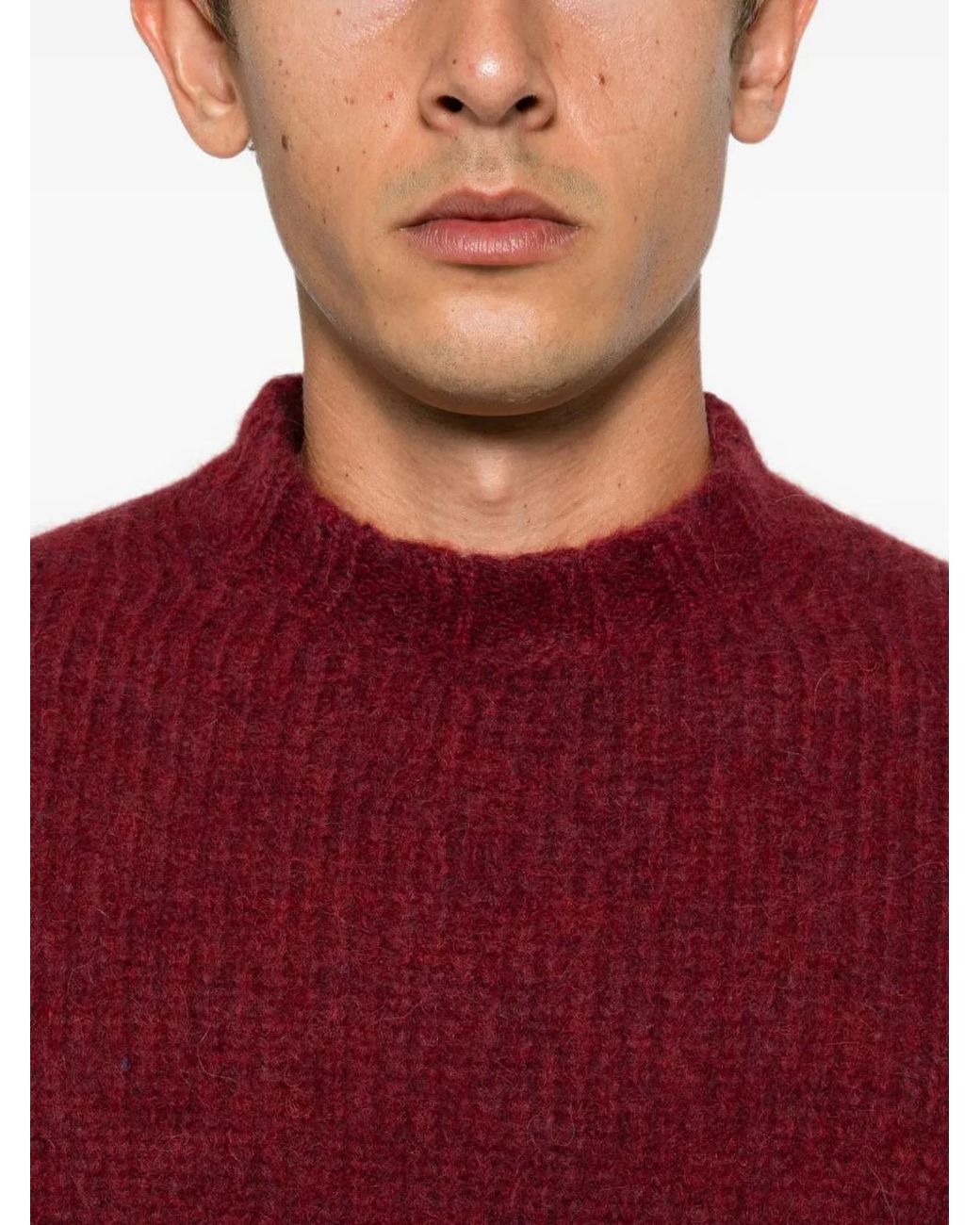 Doppiaa Red Ribbed-Knit Mock-Neck Sweater for men