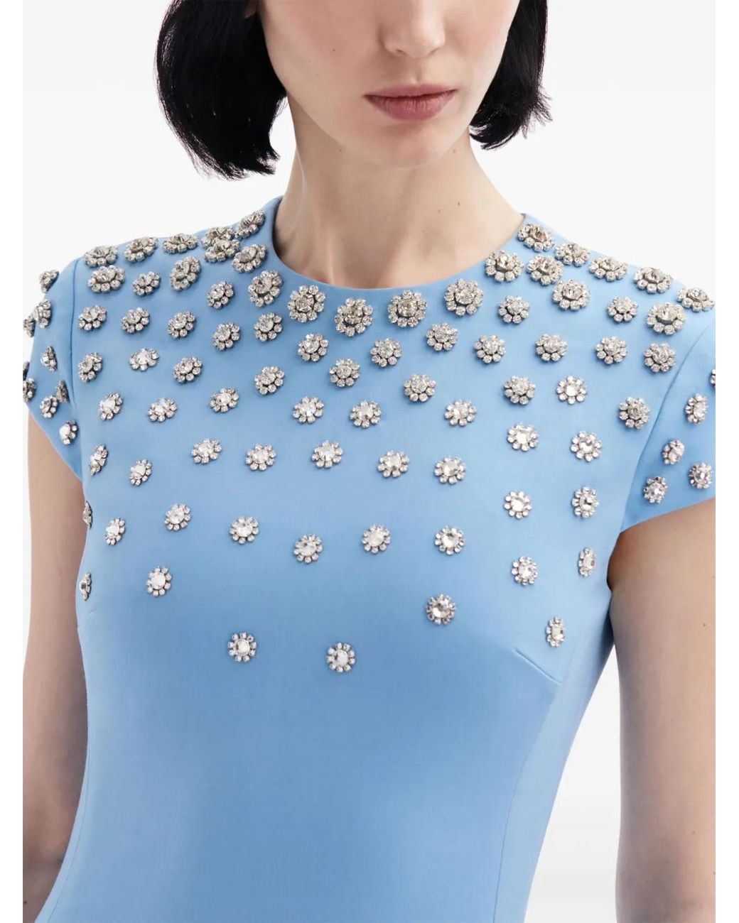 Oscar de la Renta Blue Crystal-Embellished Midi Dress