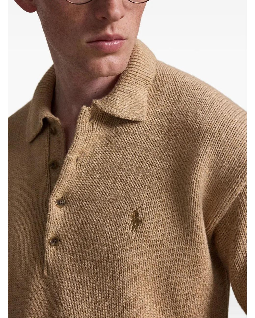 Polo Ralph Lauren Natural Logo-Embroidered Polo-Collar Sweater for men