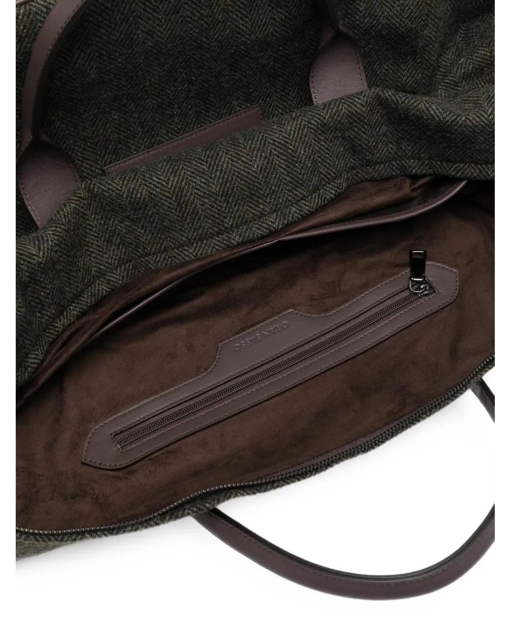 Gran Sasso Black Herringbone-Pattern Wool Tote Bag for men