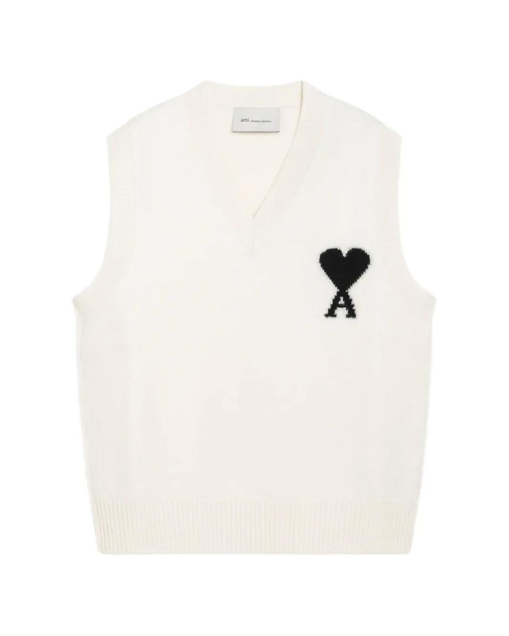 AMI White Sleeveless Wool Sweater With Ami De Coeur