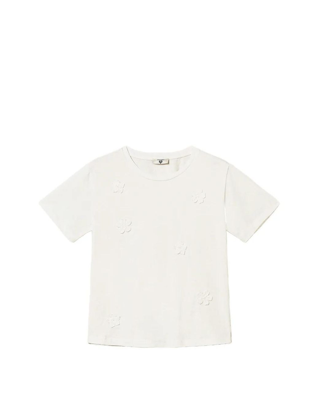 Twinset White Fitted T-Shirt With Crochet Flowers