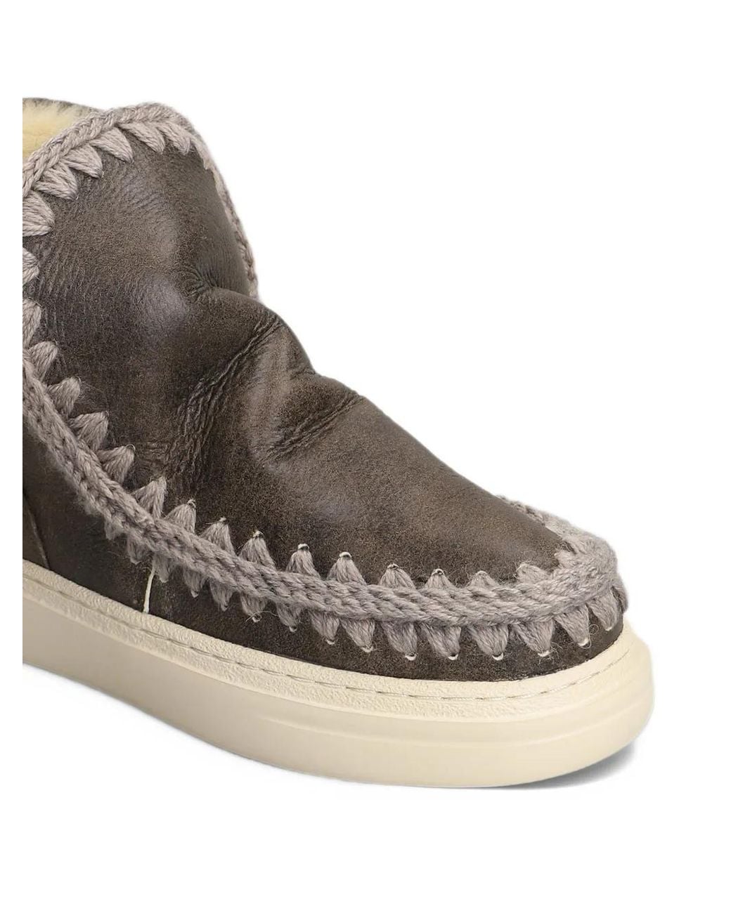 Mou Brown Crochet-Trim Ankle Boots