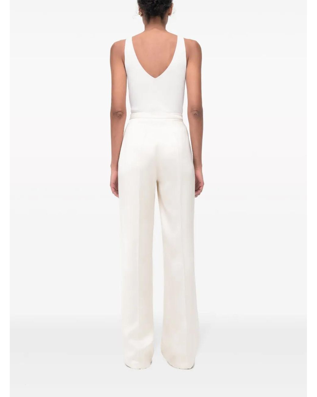 Another Tomorrow White Pintuck Straight-Leg Viscose Trousers