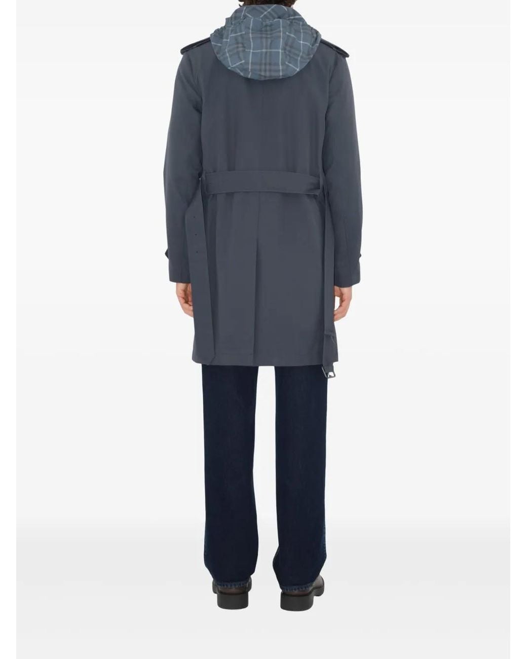 Burberry Blue Cotton Trench Coat for men