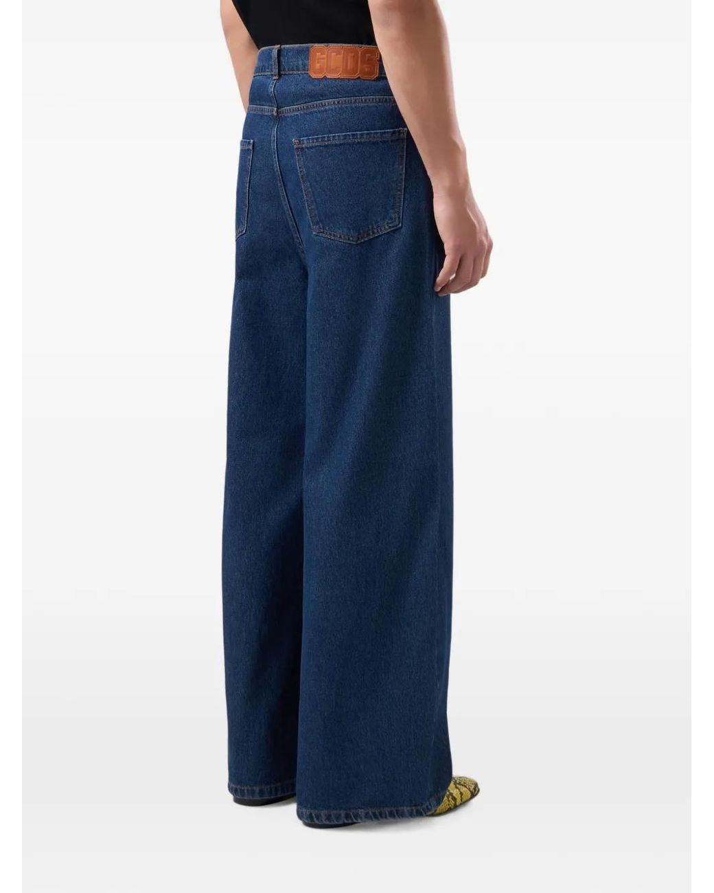 Gcds Blue Logo-Patch Wide-Leg Jeans for men