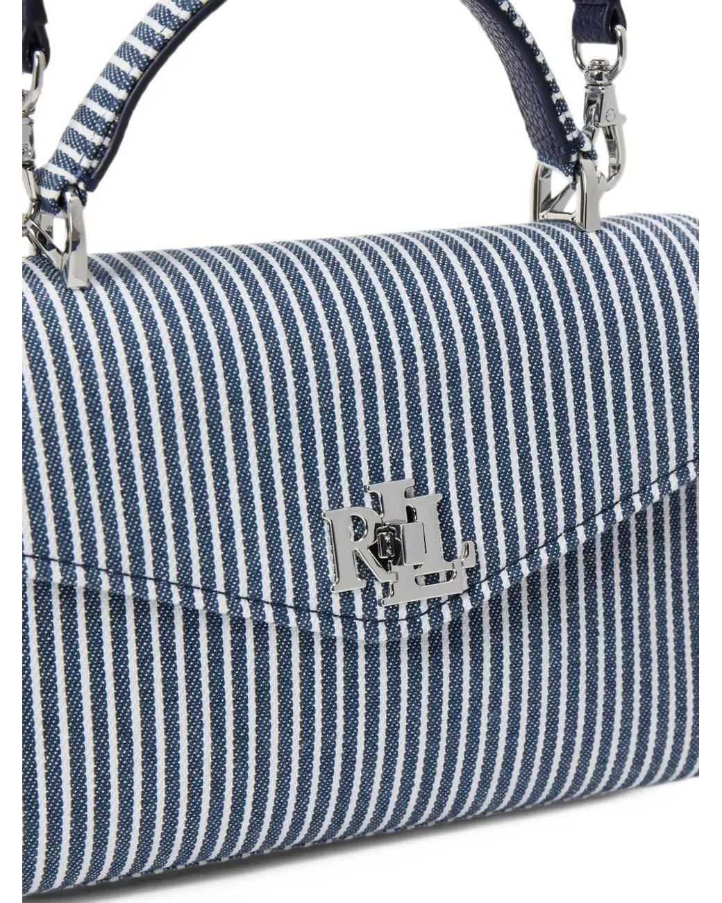 Ralph Lauren Blue Striped Logo-Plaque Tote Bag