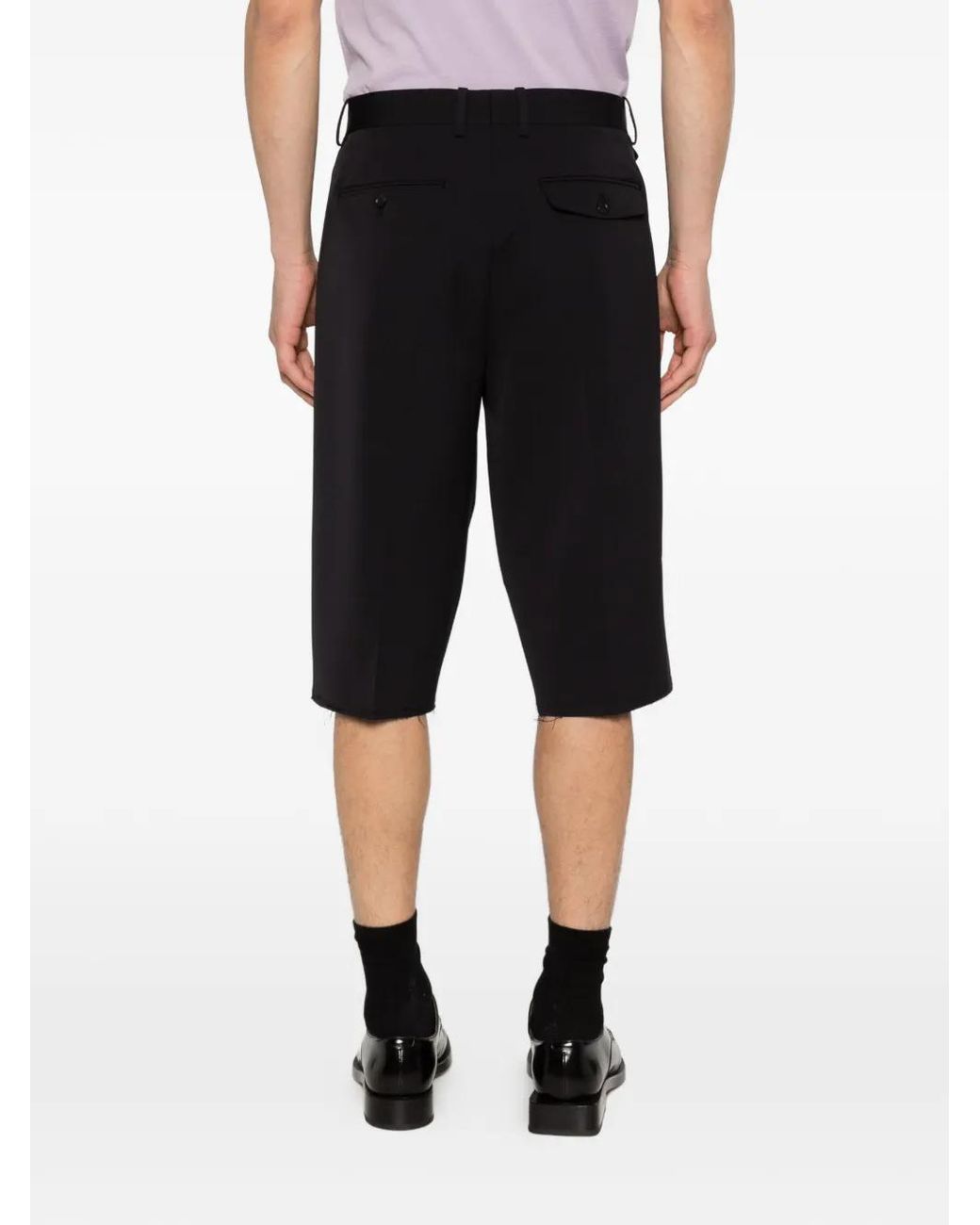 TONYWACK Black Pleated Frayed Tailored Shorts for men