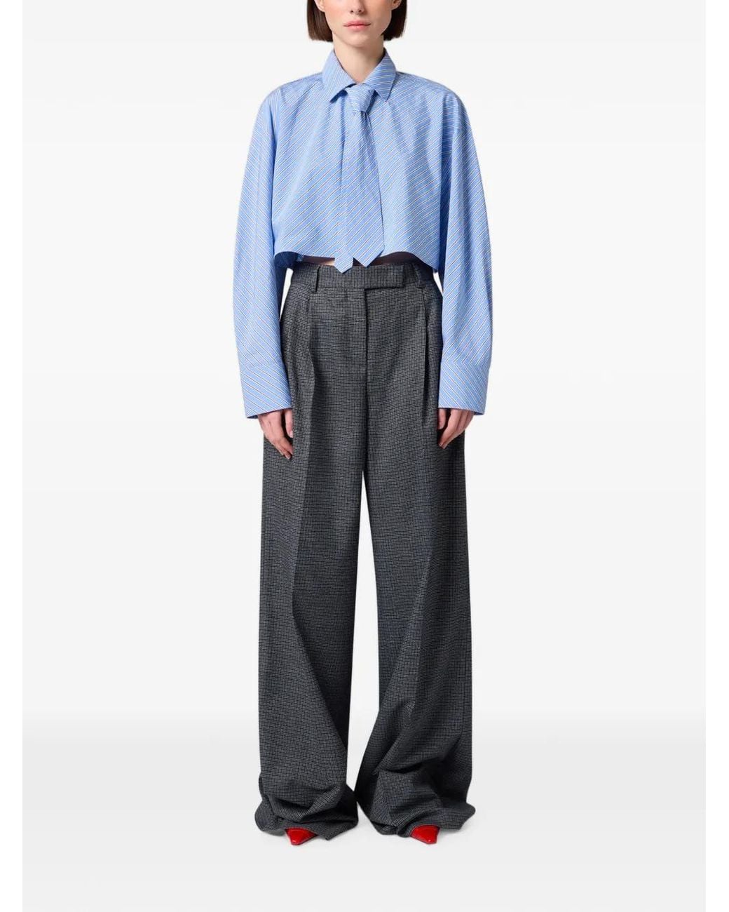 MSGM Gray Check-Pattern Pleated Trousers