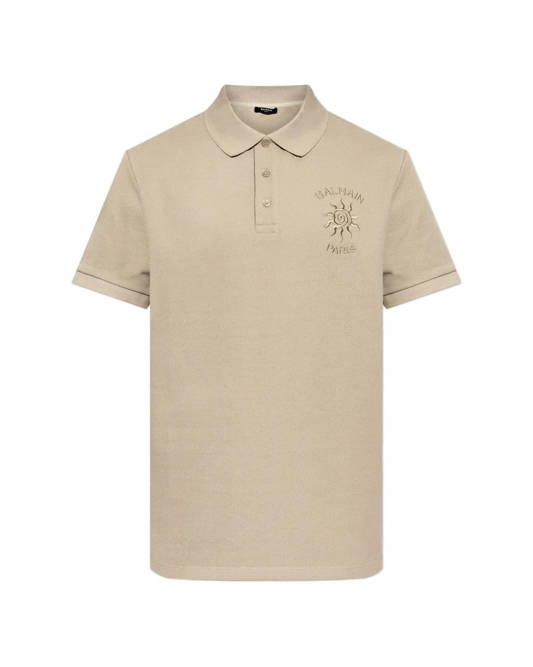 Balmain Natural Sun-Embroidered Piqué Polo Shirt for men