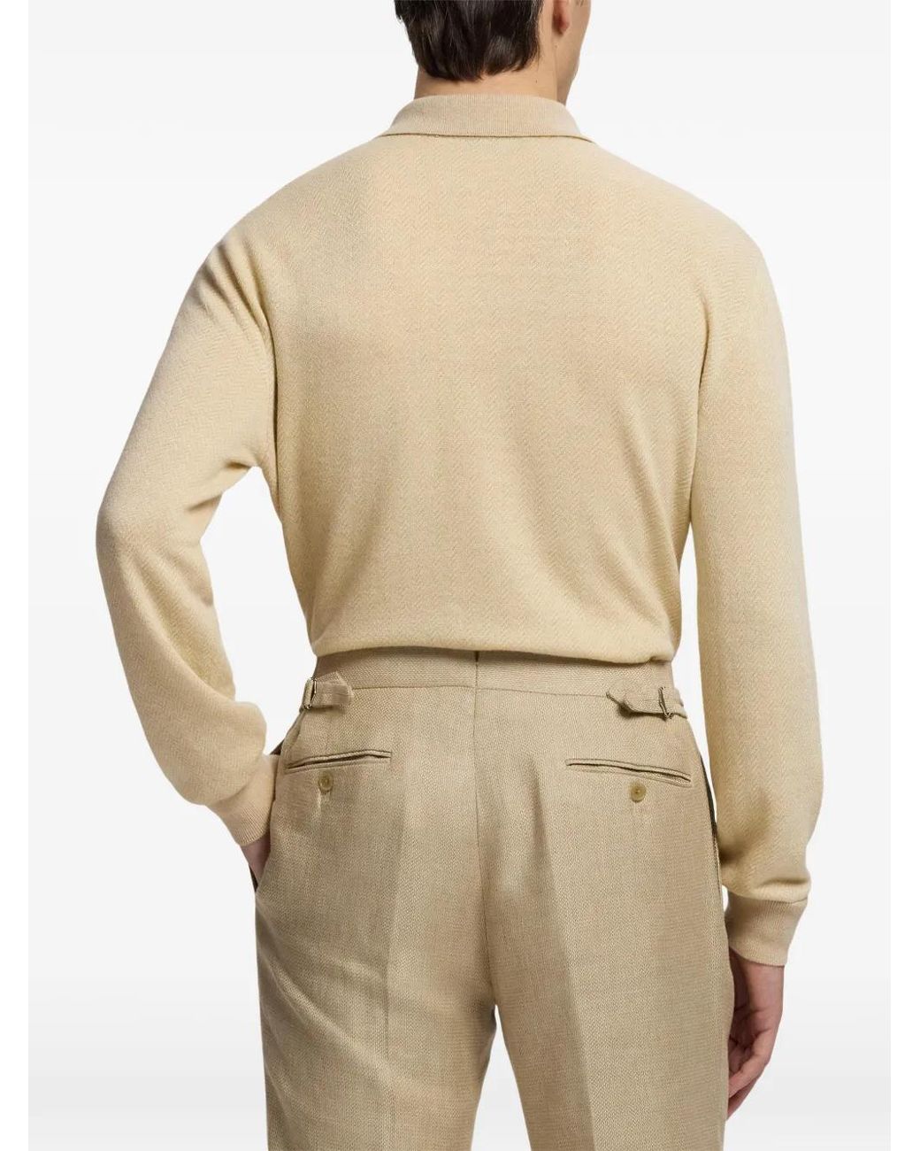 Ralph Lauren White Herringbone-Jacquard Polo Sweater for men