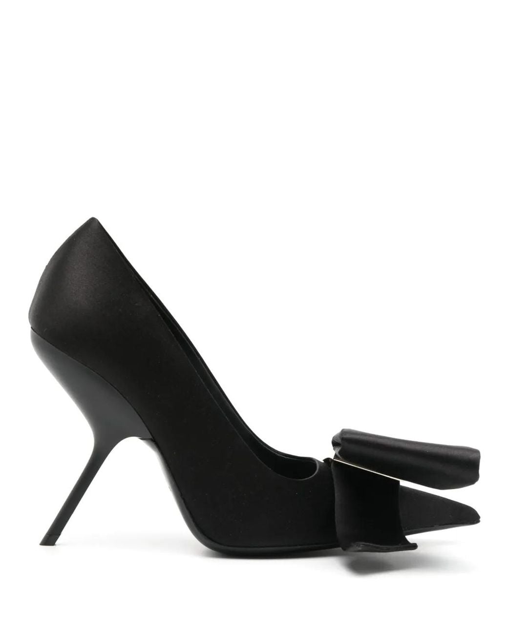 Ferragamo Black Bow-Detail Satin Pumps
