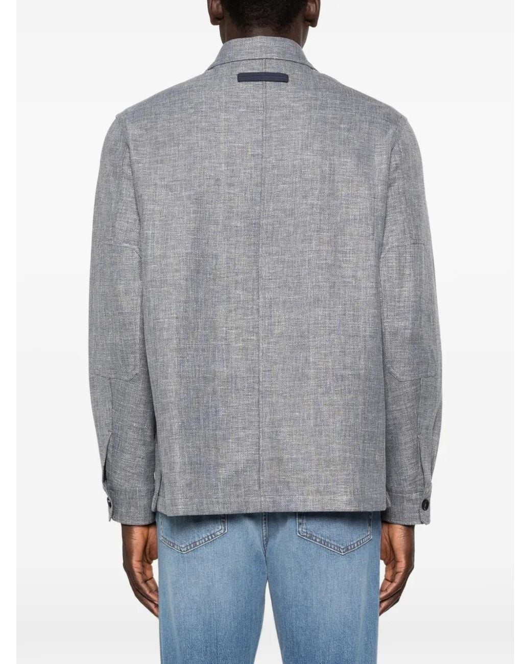 Zegna Gray Crossover Linen Wool And Silk Blend Overshirt for men