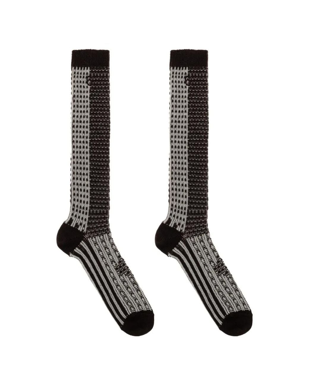MM6 by Maison Margiela Black Bi-Colour Jacquard Knee-High Socks