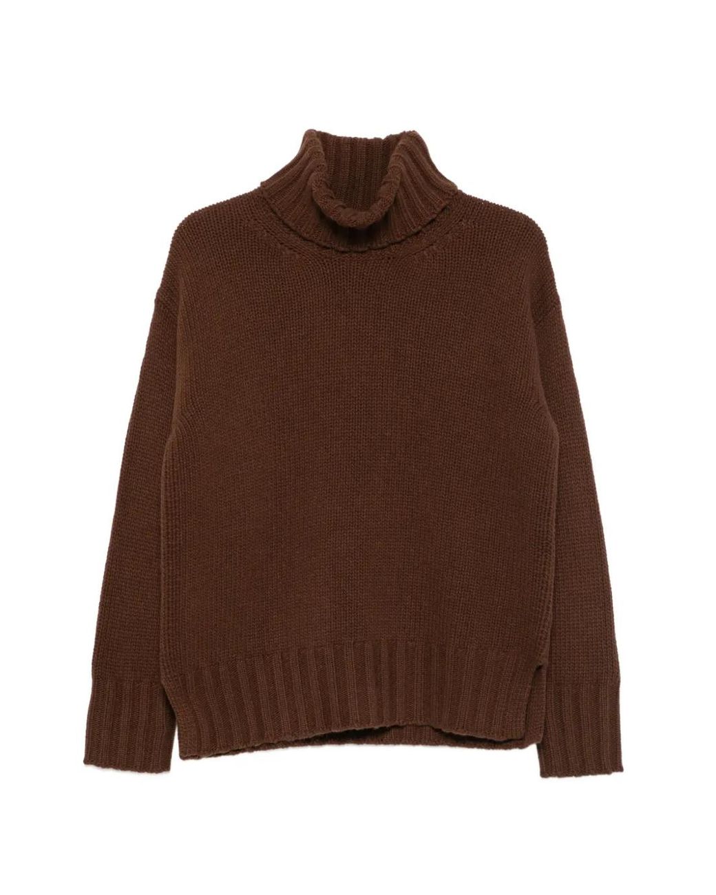 Jucca Brown Ribbed-Knit Roll-Neck Sweater