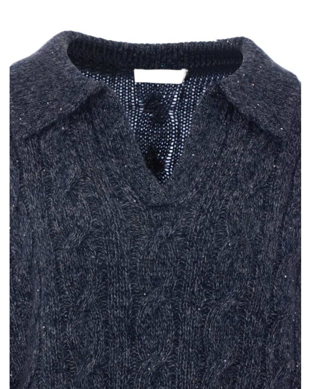 ELEH Blue Sequin-Embellished V-Neck Sweater