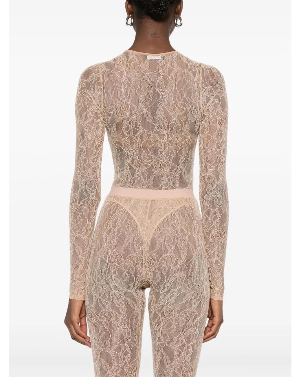 Wardrobe NYC Natural Lace Long-Sleeves Bodysuit