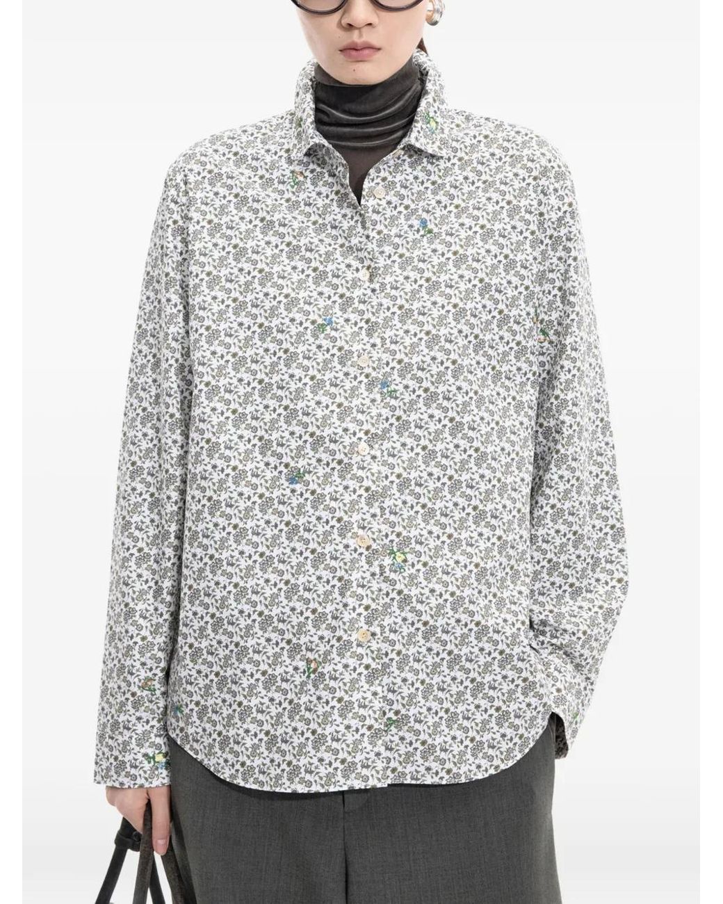 JNBY Gray Floral-Print Long-Sleeve Shirt
