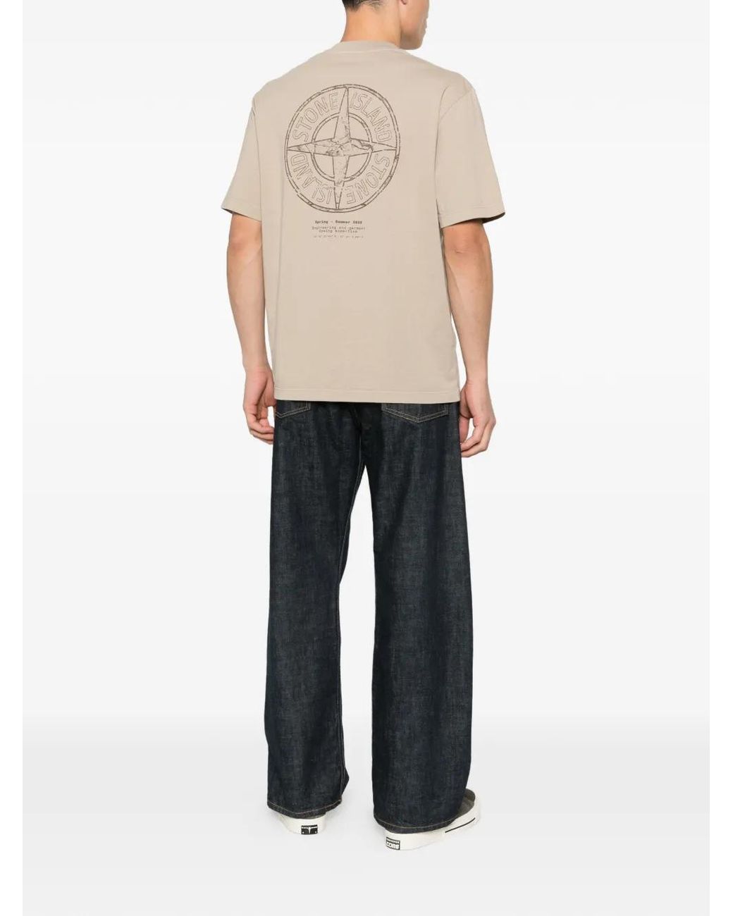 Stone Island Natural Short-Sleeve T-Shirt With Compass Graphic for men