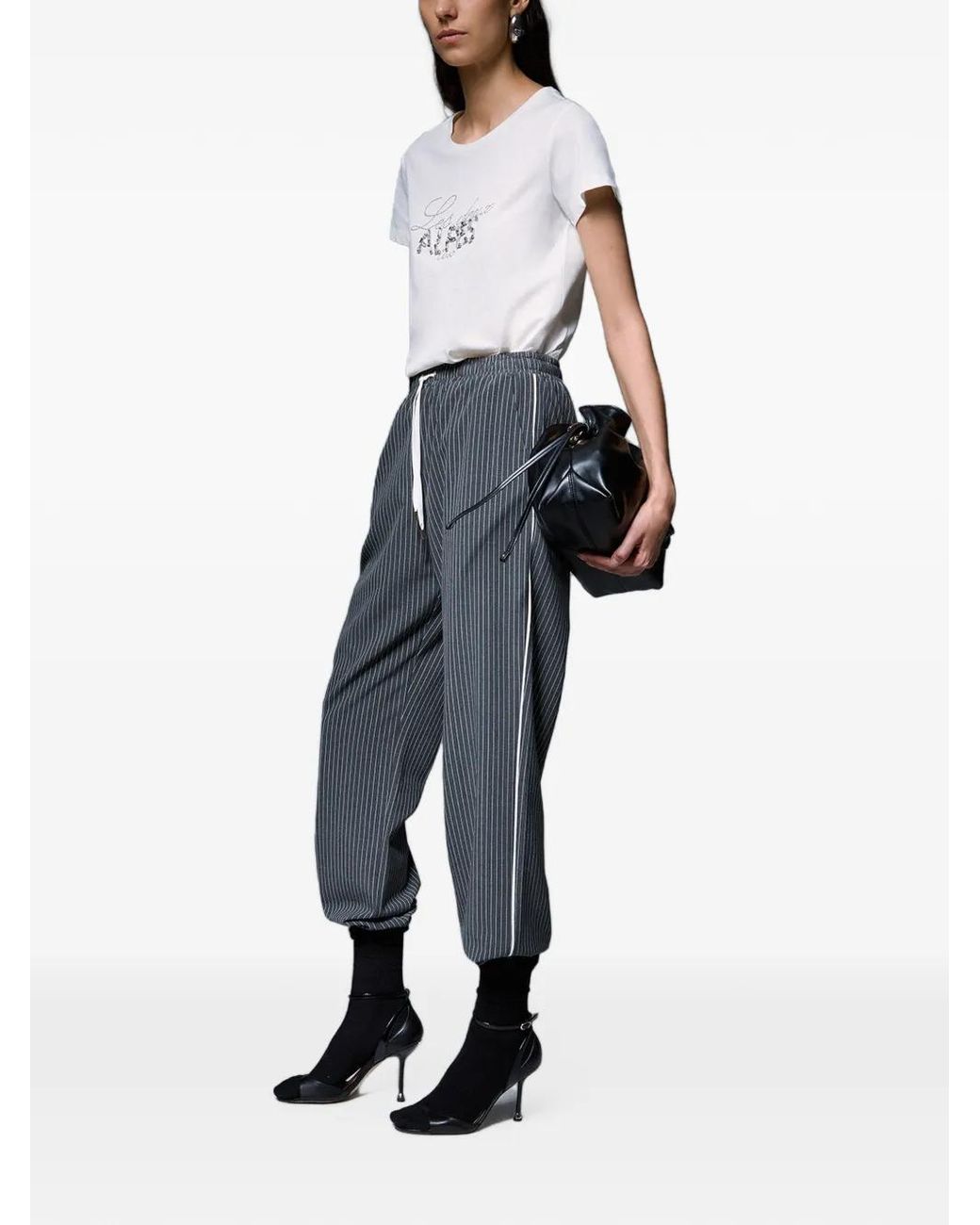 Liu Jo Blue Pinstriped Trousers With Lace Insert