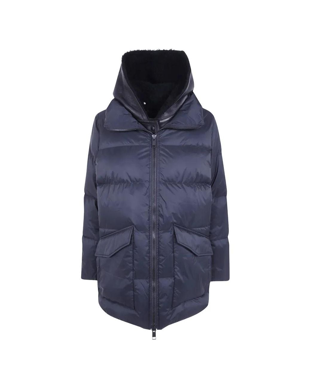 Yves Salomon Blue Hooded Padded Jacket