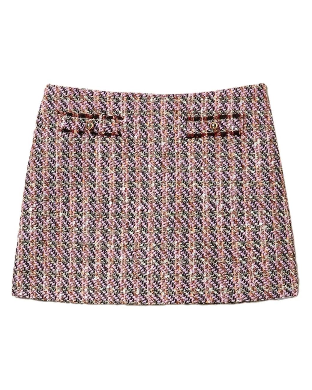 Twinset Red Bouclé Lurex Mini Skirt