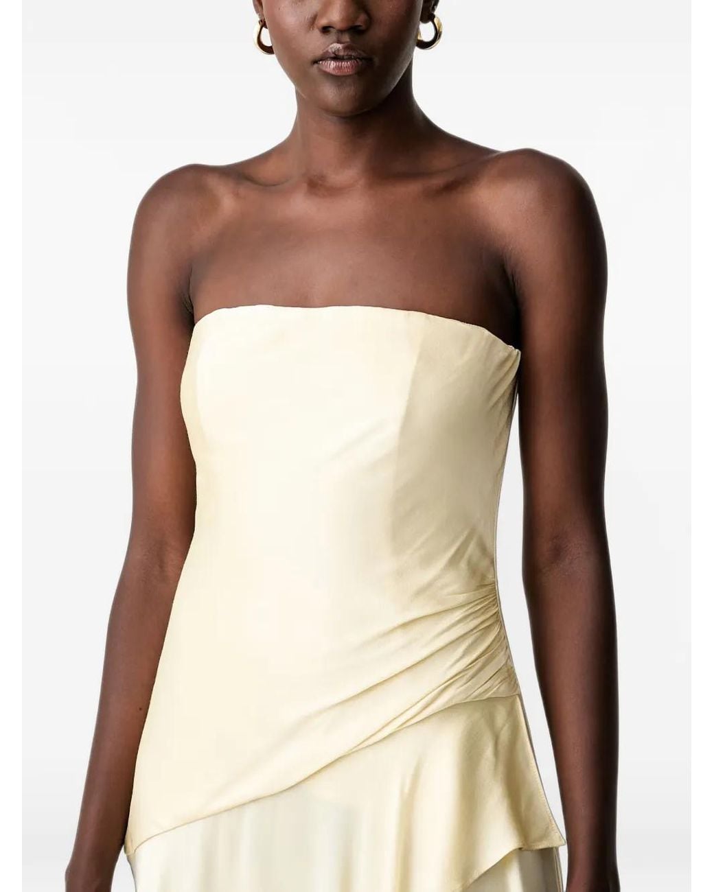 Bardot Natural Lorenza Strapless Ruffled Midi Dress