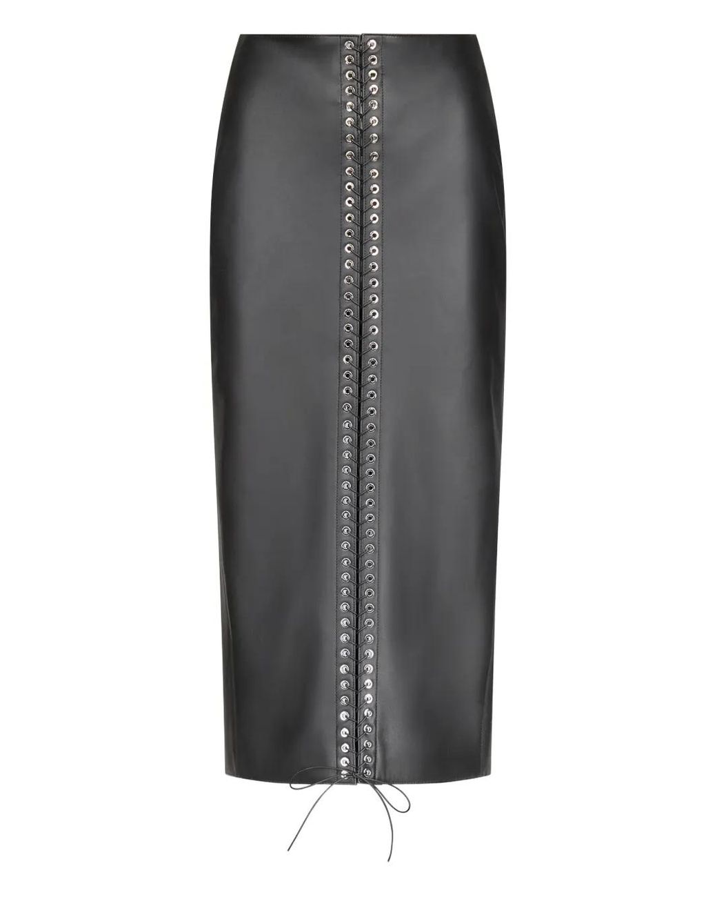 Ludovic de Saint Sernin Gray Lace-Up Leather Pencil Midi Skirt