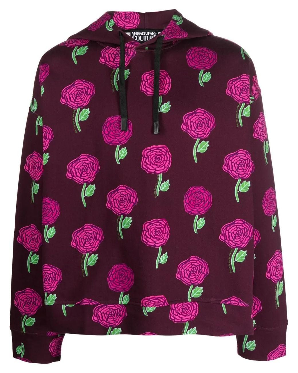 Versace Jeans Couture Purple Rose-Print Cotton Hoodie for men