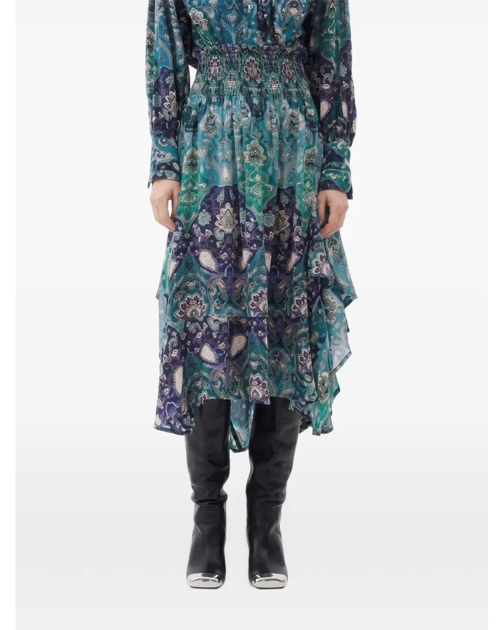 Maria Cher Blue Lugo Amapola Silk Asymmetric Skirt