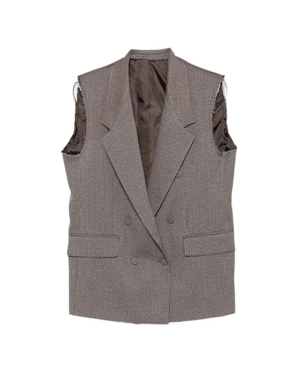 MARSĒM Gray Check Double-Breasted Gilet