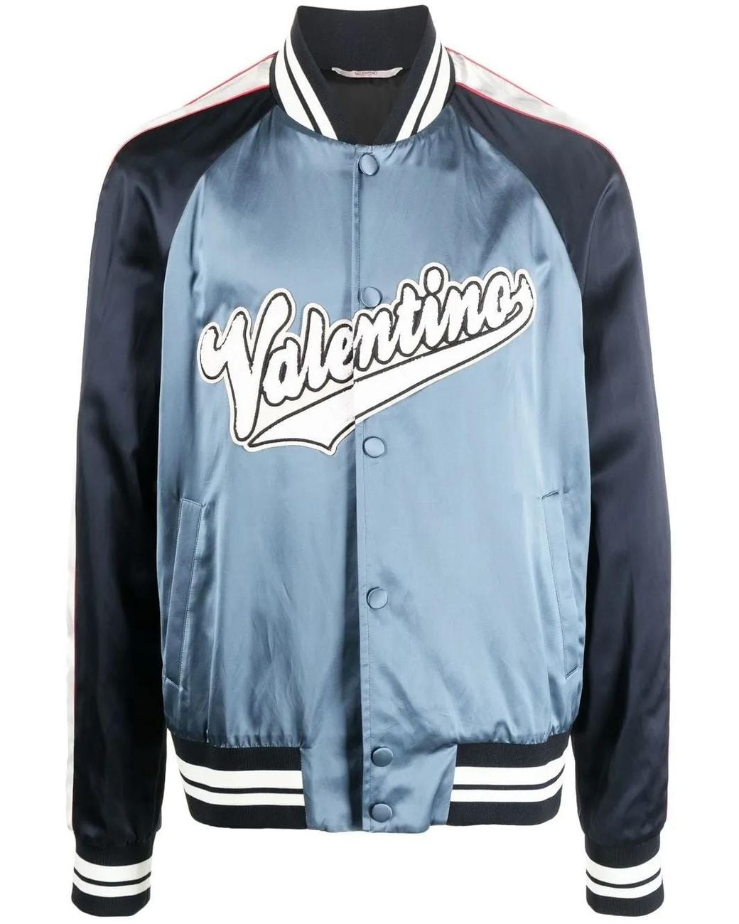 Valentino Garavani Blue Logo-Patch Bomber Jacket for men