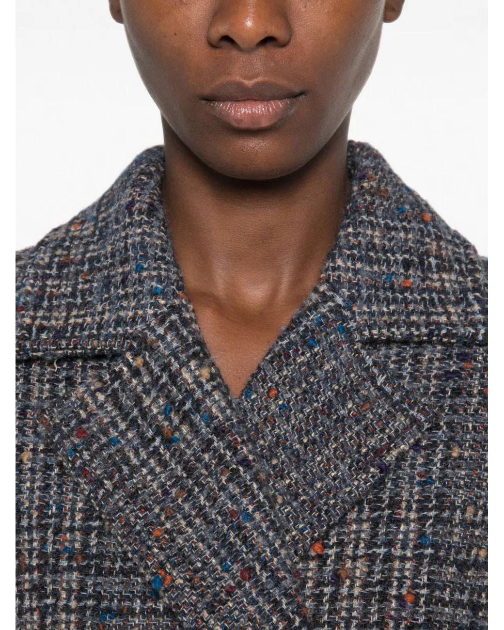 Niu Blue Manteau Croisé À Carreaux