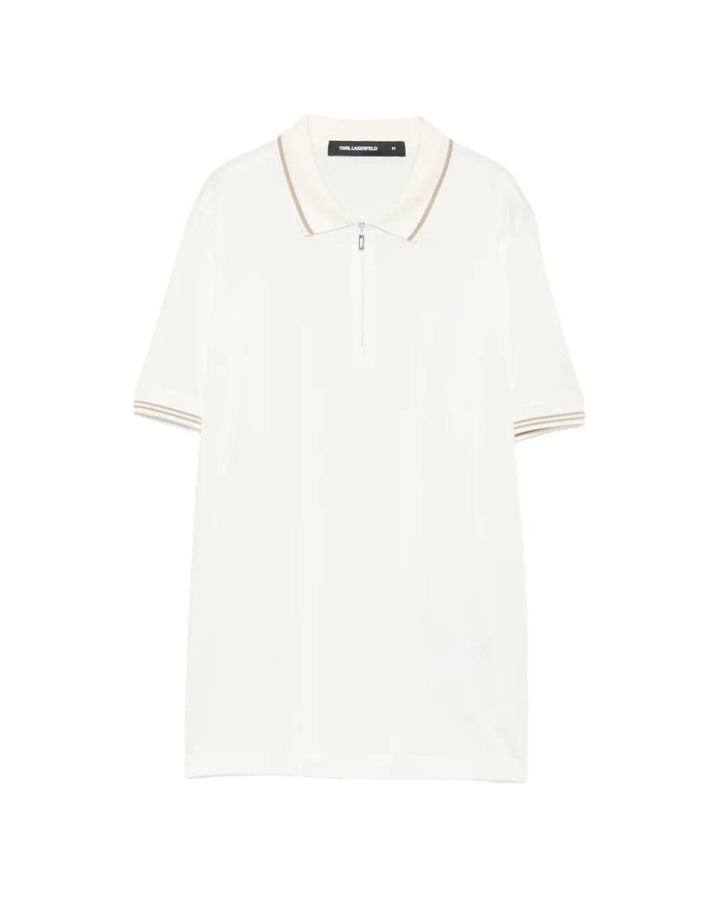 Karl Lagerfeld White Striped-Trim Zip-Fastening Polo Shirt for men